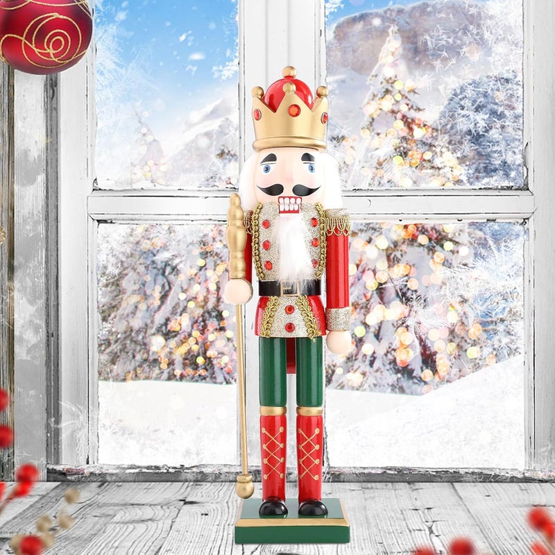 Ovewios Nutcracker Christmas Decor, 15 Inch Wooden Soldier Figurines, Festive Christmas Nutcrackers Gifts Winter Indoor Table Desktop Fireplace Decorations - Image 2